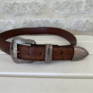 Roper western belt ostrich silver 36 brown